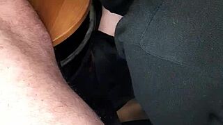 Redhead gives a deepthroat blowjob to a big cock