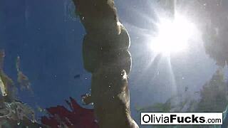 Olivia enjoys the summer in the pool and gets naked