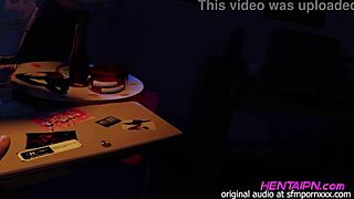 milf 3d hentai with short hair green shirt big chest shorts and thong in bedroom.