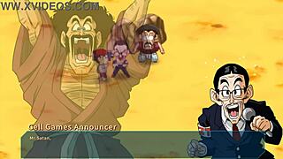 Mr. Satan watches Miss Piiza get gangbanged at Cell Games