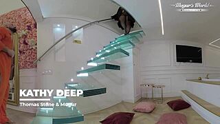 Bbw Kathy gets slammed hard and deep on the staircase.