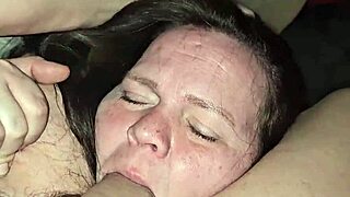 milf sucking cock while playing with her tits deep throat