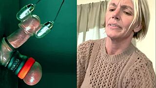 A mature woman enjoys watching ballbusting for the first time