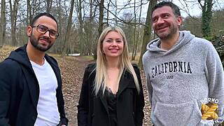 Georgia's stunning body taken by two eager guys