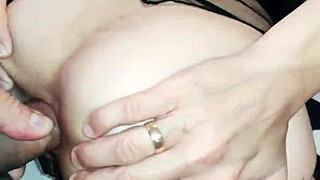 Mature amateur couple films POV anal sex with wet natural tits