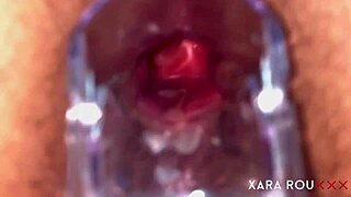 Speculum and anal play with a big booty mature