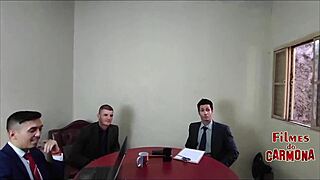 I watched the milf employee suck everyone's cocks during the sofa test, getting her pussy wet and ass fucked bareback.