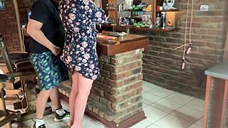 Beautiful mature woman gets upskirt fuck and cunnilingus from a neighbor