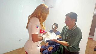 Young doctor with big tits gets puffy pussy lips kissed
