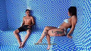 Colombian Milf Kylei Ellish Bangs Young Guy in Public Sauna. He Cums All Over Her Face with Dani Clark!