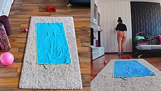 Special sex adventure with two cameras: naughty naked workout with a mature woman and her big ass