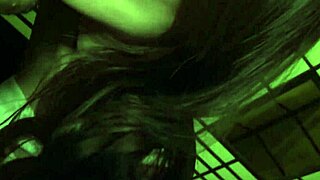 Beautiful MILF in sexy costume blowing balloons and teasing