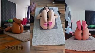 Flexible goddess in triple cam view naked yoga session