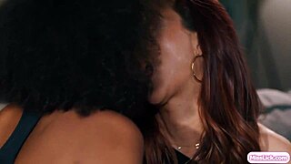 Ebony babe dives into steamy lesbian threesome with friends