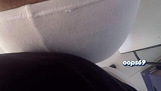 Public train ride turns into steamy handjob and grinding session