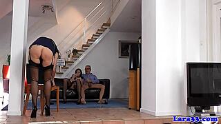 british milf gets doggystyled in steamy threeway action.