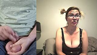 she's watching me stroke my huge cock
