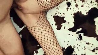 Fishnet underwear looks very exciting on her