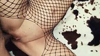 Beautiful MILF in fishnet underwear is very hot