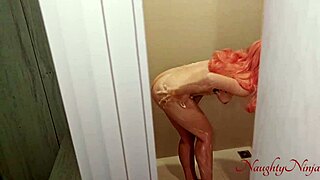 Caught by my step-mom in her panties in the bathroom