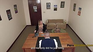 Big-boobed Lolly Dames in office scene with pervwarden