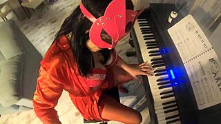 Fat Latina housewife sucks and licks cum covered piano keys
