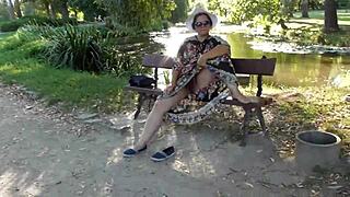 Hairy Mature Flashing Her Beaver in Public Park