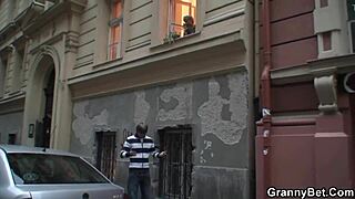 A young man has sex with a 60-year-old woman on the couch