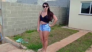 Brazilian Brunette Moans During Outdoor Anal with Lucky Worker