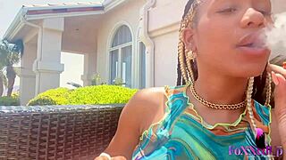 smoker beauty jenna foxx rubs her horny trimmed pussy outdoors