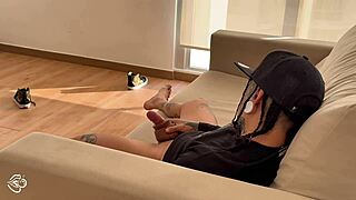 Stepmother with Tattoos and Piercings Catches Wet, Hairy Cock Masturbating, Then Takes Virginity with Cum