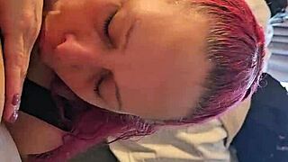 Beautiful blonde gives a deep throat blow job to a lucky man