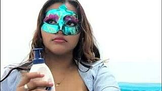 brunette student touches her breasts in a sexy way before exams