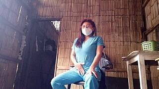 Just back from hospital shift, real nurse craves solo satisfaction at home.