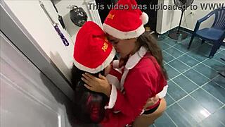 Stepmom Shakes Ass in Living Room Leading to Lesbian Christmas Toy Play