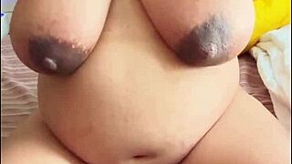 Pregnant Arab slut in solo play with hairy pussy and big boobs