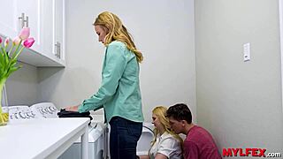 Mature women get dirty in the laundry room