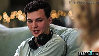 Blonde milf Rachael Cavalli lets stepson explore her tight pussy.