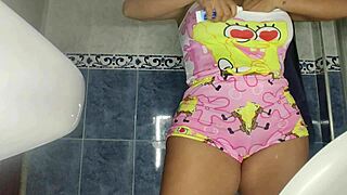 Stepmom caught pissing in her room while wearing pajamas