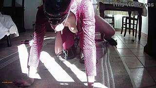 Hot Latina milf smashed in leather catsuit
