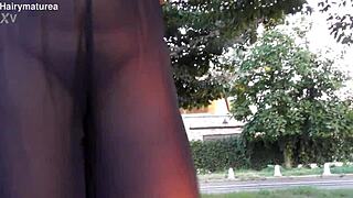 Hairy Mature In Transparent See Through Nude Outdoor Public Beaver