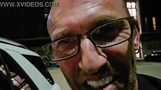 it's all giacomo's fault, says the brunette milf with big tits in this public scene.