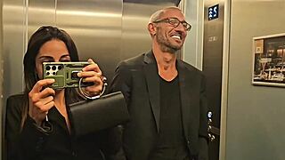 it's all giacomo's fault, says the brunette milf with big tits in this public scene.