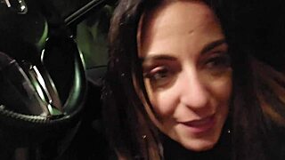 it's all giacomo's fault, says the brunette milf with big tits in this public scene.