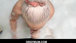Blonde MILF stepmom caught son in bathroom trouble