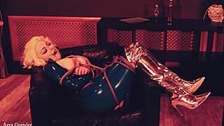The hot latex lady Arya Grander plays with shiny costumes and bondage