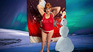 Granny Carmen Claus sucks and licks elf cock with passion