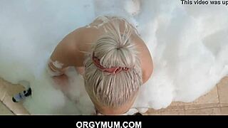 Blonde MILF stepmom caught son in bathroom trouble