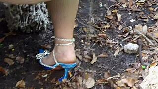 Close-Up Pissing and Squirting from Fat Wet Pussy in Public Park