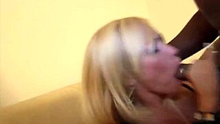 Blondie MILF in high heels rides black cock with shaved pussy